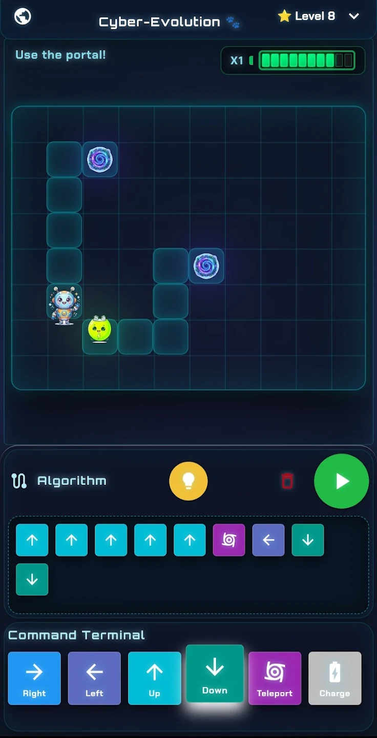 Cyber-Evolution: Two-portal puzzle with the movement program filled in