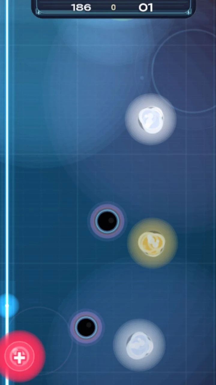 Polarity Pulse: Magnetic Drift: Close-up of the red-charged sphere slipping between black holes