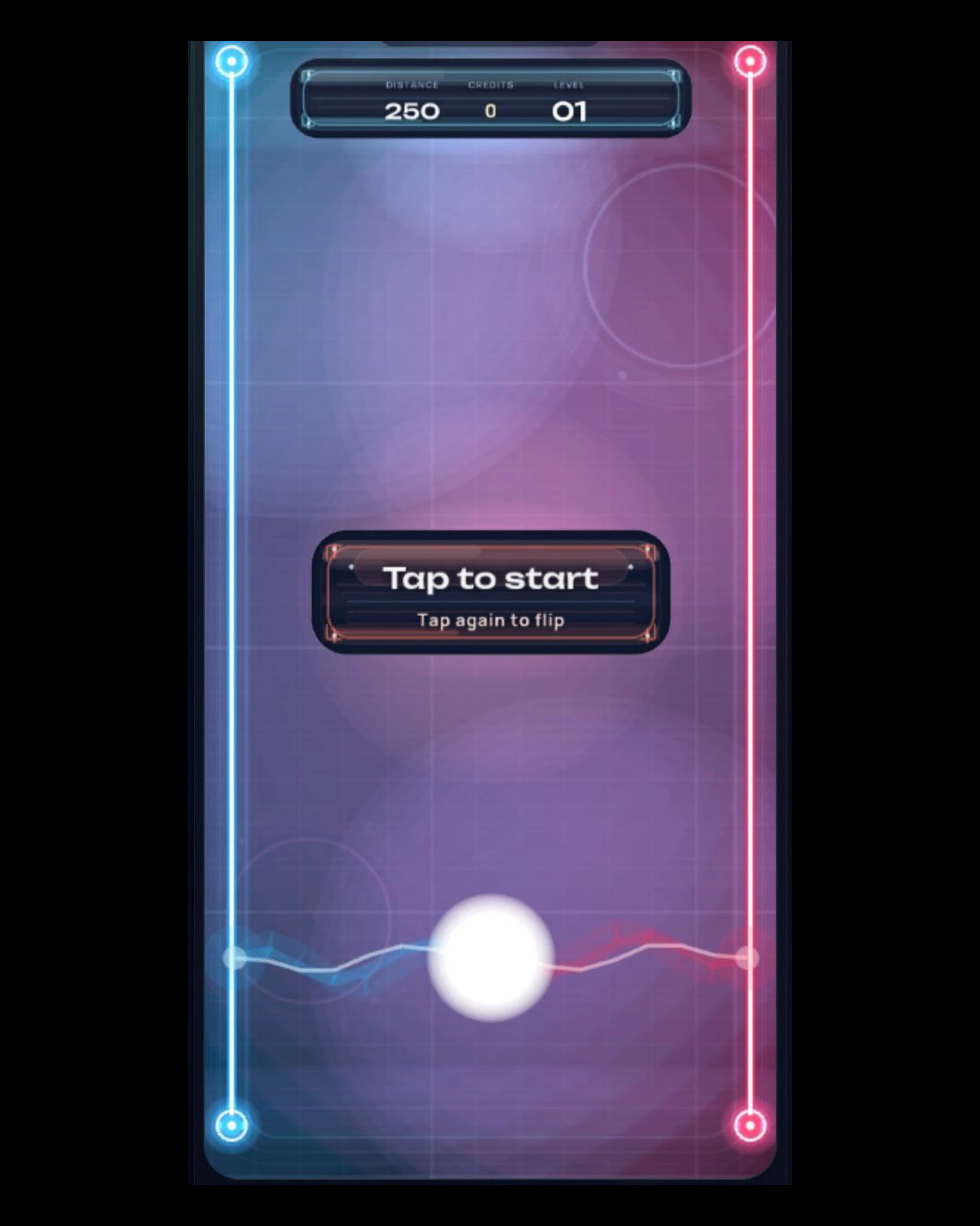 Polarity Pulse: Magnetic Drift: Tablet start screen with the energy sphere between charged walls