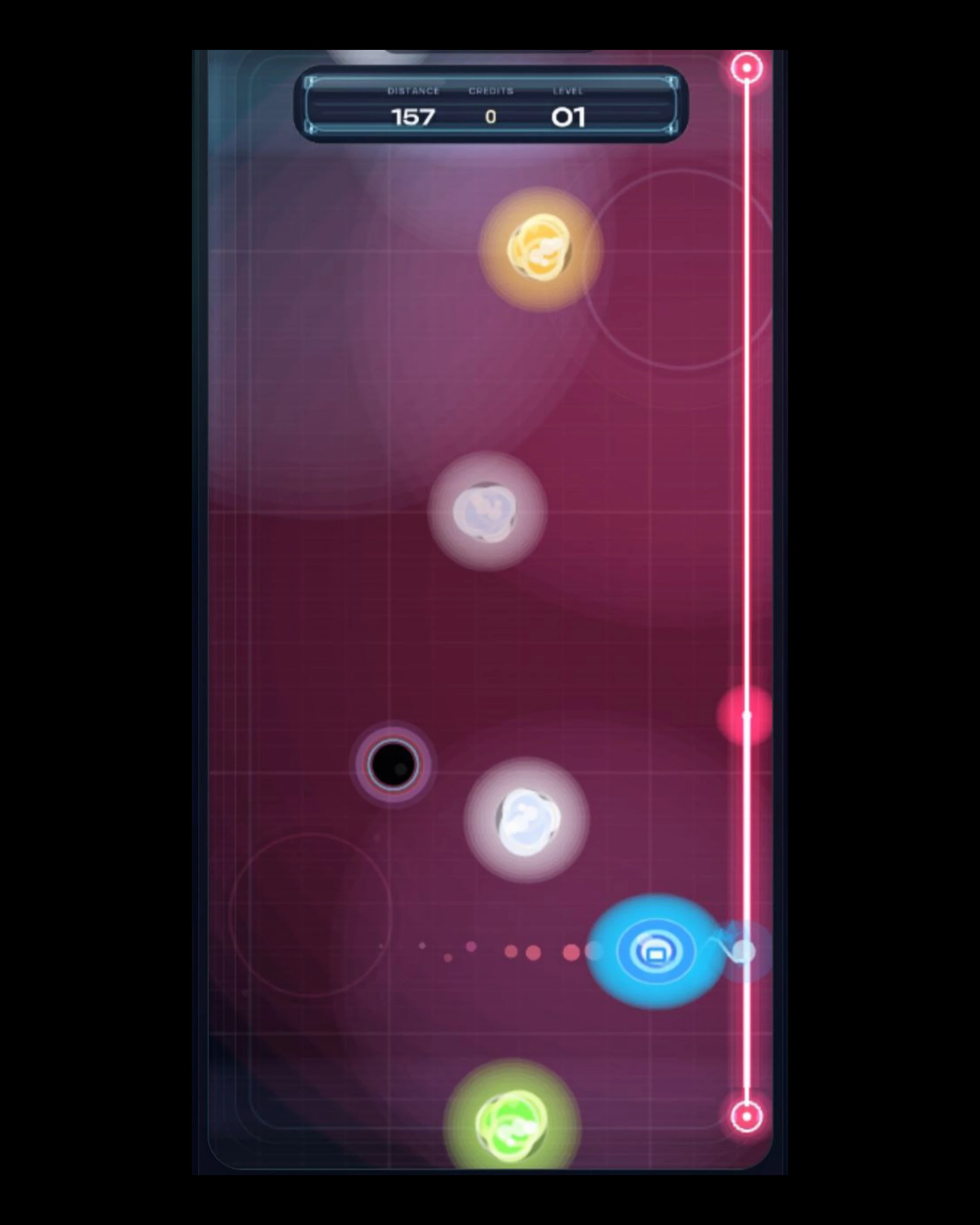 Polarity Pulse: Magnetic Drift: Tablet run with the blue-charged sphere collecting colorful space dust