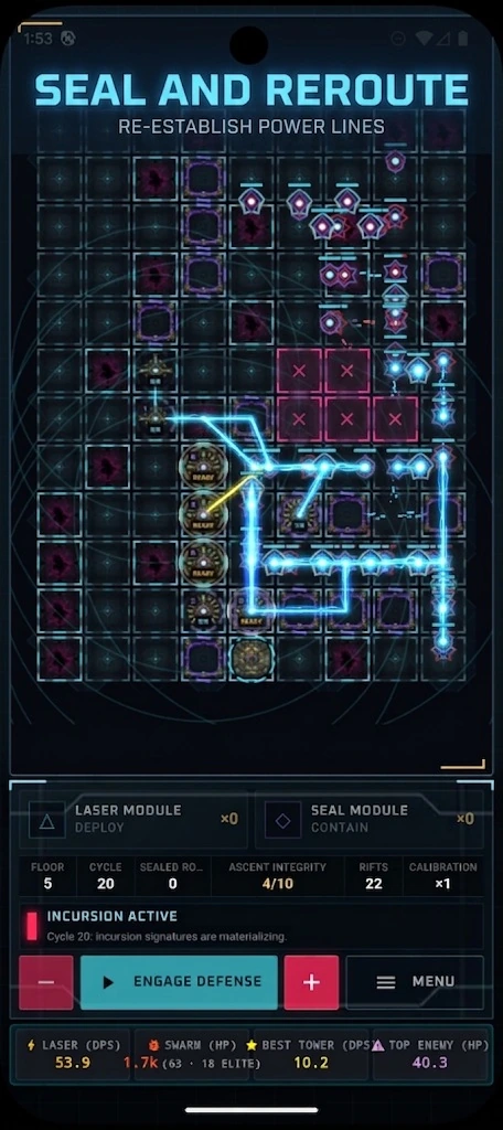 Pyramid Defense: Laser TD: Laser defense grid with rerouted power lines and sealed rooms
